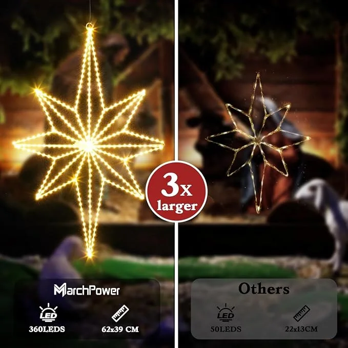 Marchpower 3D Bethlehem Star Lights 24.4" Large Christmas Star Lights